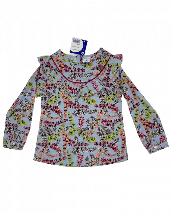 Camasa fete cu guler, albastru deschis, model frunze multicolore 6 luni / 65 cm [1]
