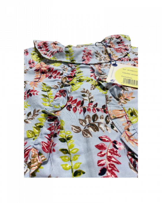 Camasa fete cu guler, albastru deschis, model frunze multicolore 6 luni / 65 cm [2]