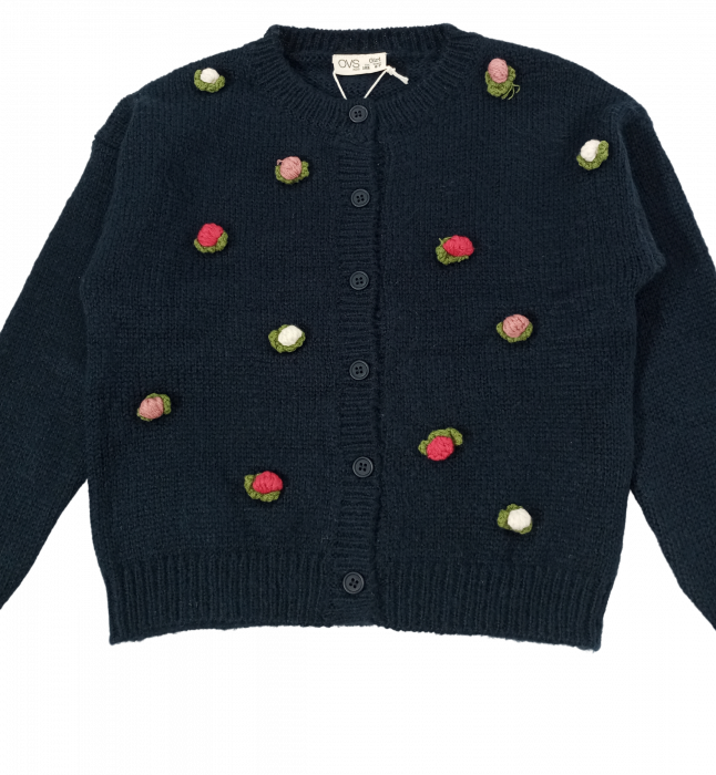 Cardigan tricotat fete, OVS, flori multicolore tricotate, Acryl si poliester, 6-7 ani [2]