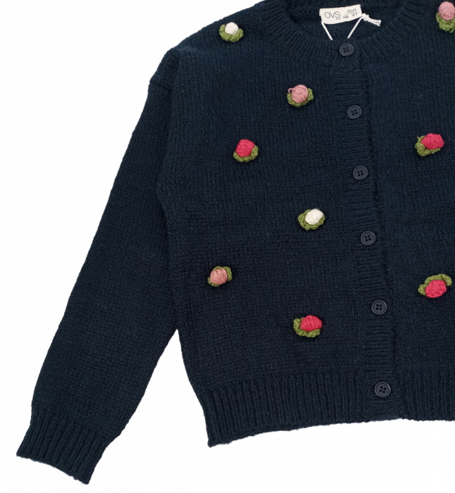 Cardigan tricotat fete, OVS, flori multicolore tricotate, Acryl si poliester, 6-7 ani [3]