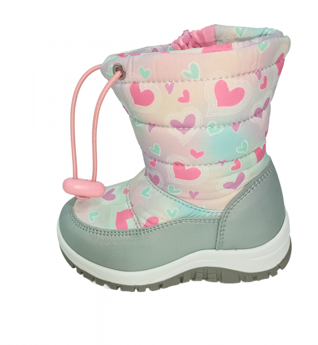 Cizme impermeabile si imblanite copii, Grey & Pink Heart, [15]
