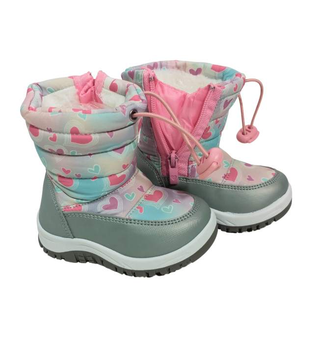 Cizme impermeabile si imblanite copii, Grey & Pink Heart, [5]