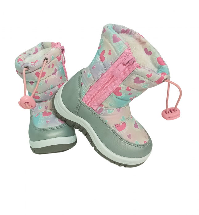 Cizme impermeabile si imblanite copii, Grey & Pink Heart, [9]