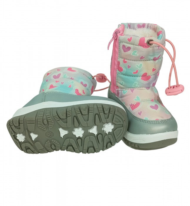 Cizme impermeabile si imblanite copii, Grey & Pink Heart, [7]