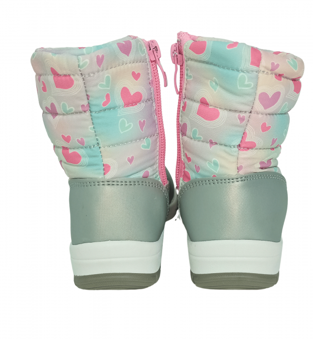 Cizme impermeabile si imblanite copii, Grey & Pink Heart, [10]