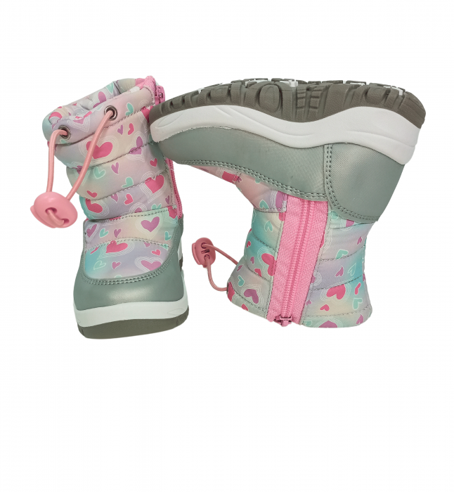 Cizme impermeabile si imblanite copii, Grey & Pink Heart, [8]