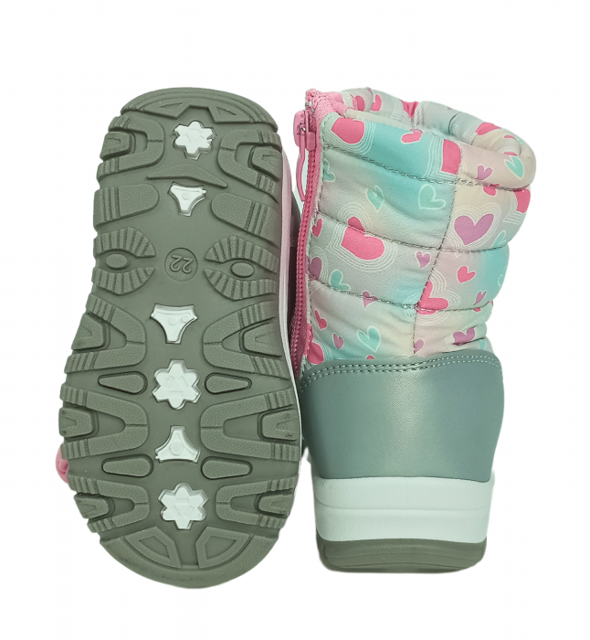 Cizme impermeabile si imblanite copii, Grey & Pink Heart, [14]