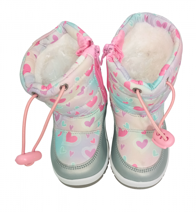 Cizme impermeabile si imblanite copii, Grey & Pink Heart, [2]