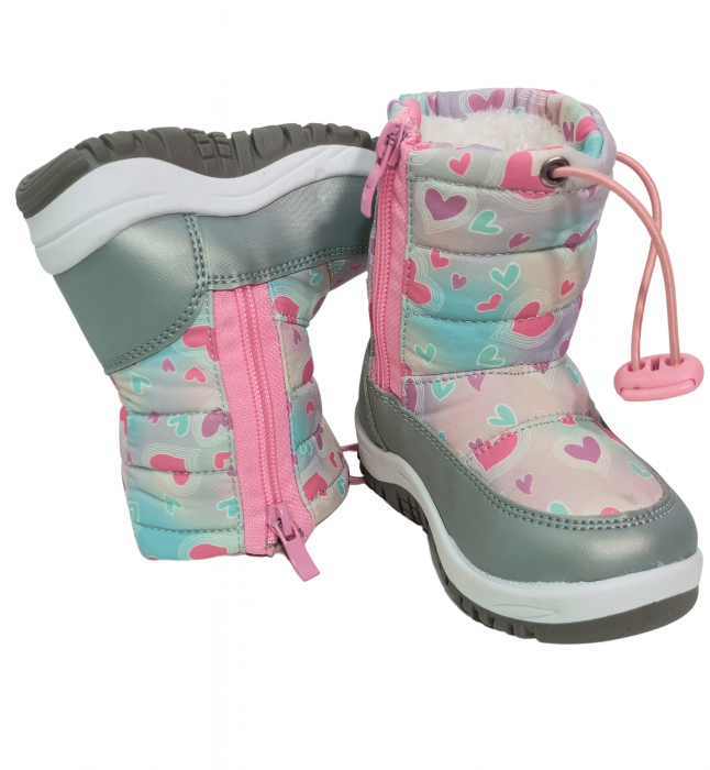 Cizme impermeabile si imblanite copii, Grey & Pink Heart, [6]
