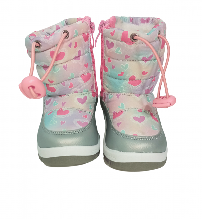 Cizme impermeabile si imblanite copii, Grey & Pink Heart, [16]