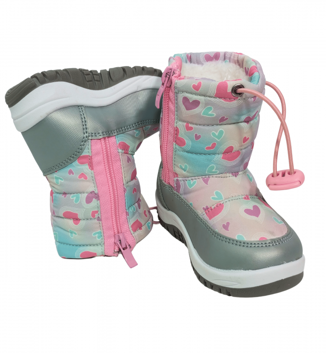 Cizme impermeabile si imblanite copii, Grey & Pink Heart, [4]