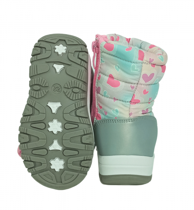 Cizme impermeabile si imblanite copii, Grey & Pink Heart, [11]