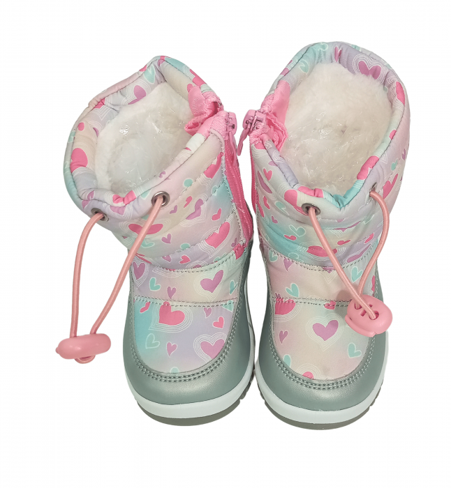 Cizme impermeabile si imblanite copii, Grey & Pink Heart, [3]