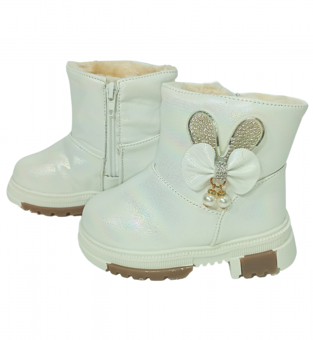 Cizme impermeabile si imblanite fete, White Ribbon, efect holografic, [2]