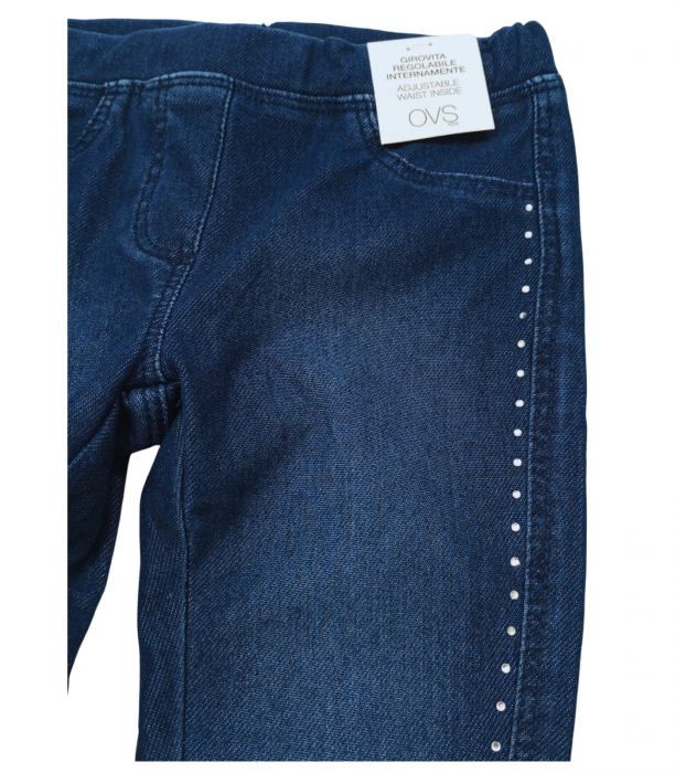 Colanti pentru fetite, OVS, Leggings, imitatie blugi, talie ajustabila, Bumbac/Polieste/Elastan, Albastru, 92 CM, 2-3 ani [2]