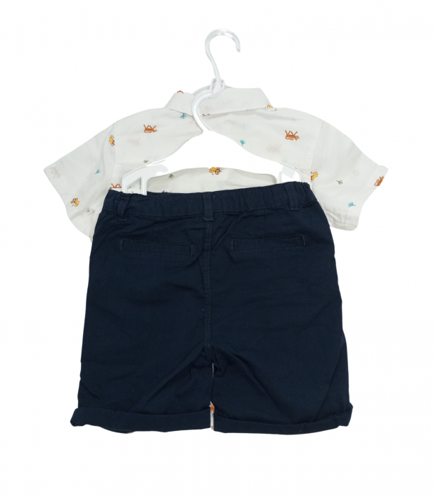 Compleu 2 piese copii, OVS, camasa si pantaloni scurti, bumbac/lanolina, Alb & Bleumarin, 98 CM, 2-3 ani [4]