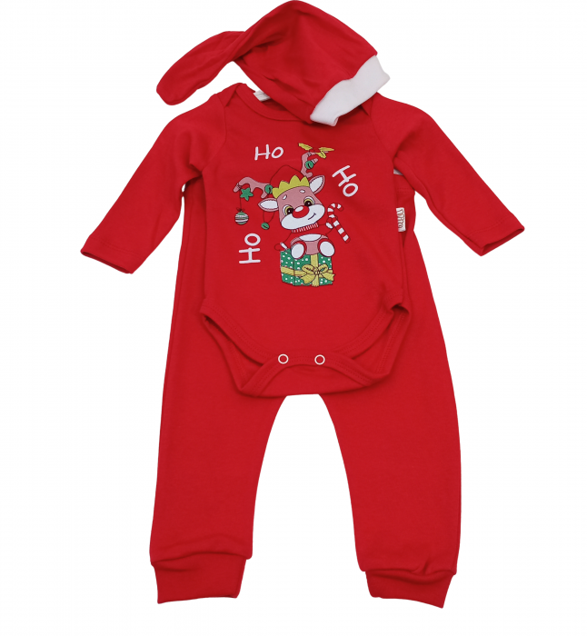 Compleu copii 3 piese Craciun, Ho Ho Ho Reindeer, bumbac [2]