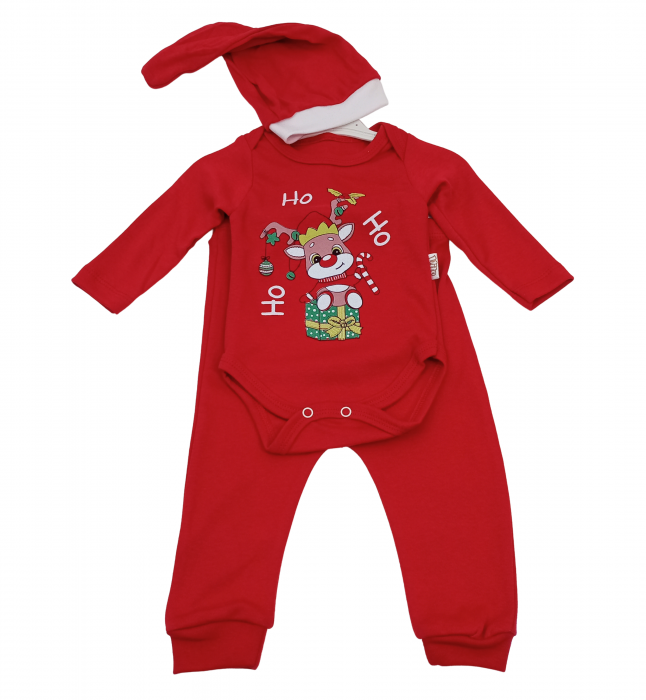 Compleu copii 3 piese Craciun, Ho Ho Ho Reindeer, bumbac [5]