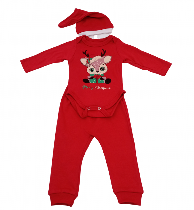 Compleu copii 3 piese Craciun, Merry Bamby, bumbac, [2]