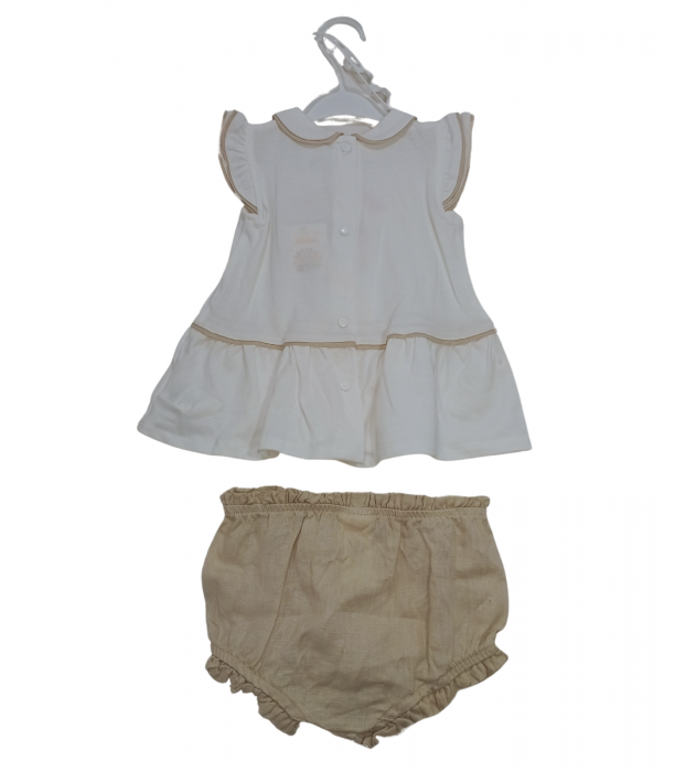Compleu de vara fete, OVS, 2 piese, Lama brodata, Bumbac organic, Alb, 68 CM, 6-9 luni [2]