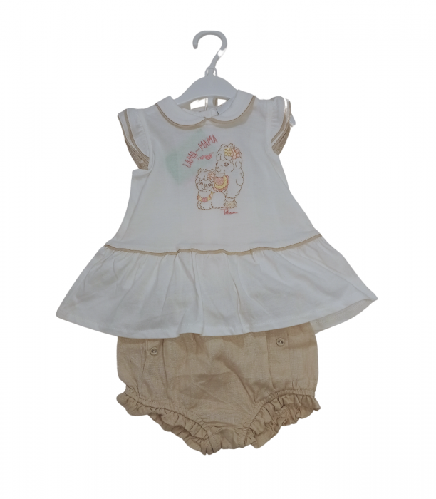 Compleu de vara fete, OVS, 2 piese, Lama brodata, Bumbac organic, Alb, 68 CM, 6-9 luni [3]