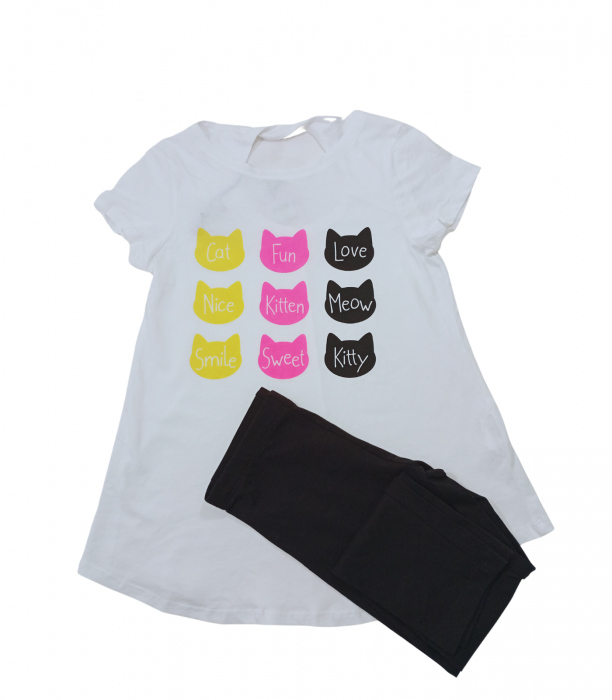 Compleu fete 2 piese, OVS, tricou si colanti, Bumbac, Multicolor, 146 CM, 10-11 ani [3]
