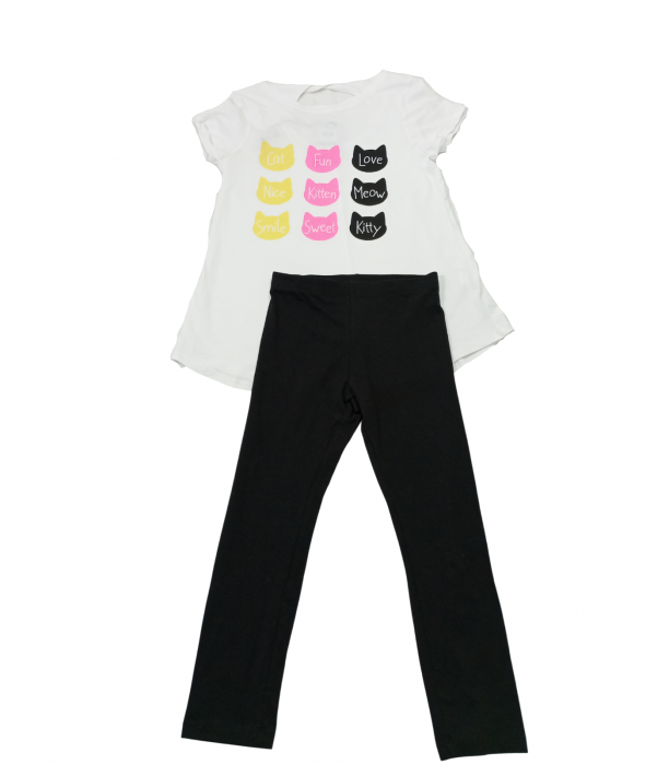 Compleu fete 2 piese, OVS, tricou si colanti, Bumbac, Multicolor, 146 CM, 10-11 ani [2]