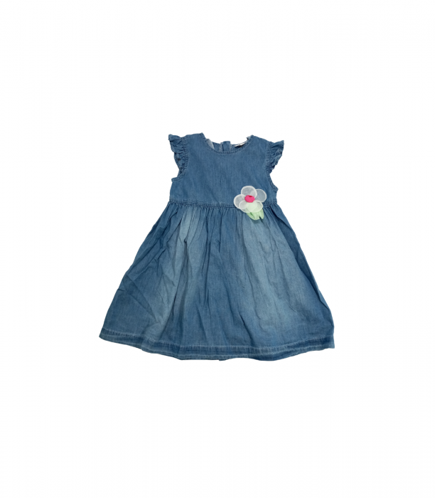 Compleu fete, OVS, rochie blugi si pantaloni cu dantela, Bumbac/Poliamida, Albastru cu alb, 92 CM, 2-3 ani [2]