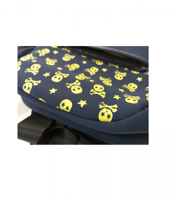 Ghiozdan termoizolant copii - Neopren Bleumarin, Design Skulls, Termic, 2 Compartimente, 29x28x15 cm [3]
