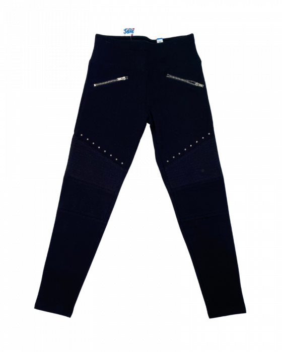 Colanti fete, Justice, cu buzunare cu fermoar, Bumbac si elastan, Negru, 140 cm,10 ani [1]