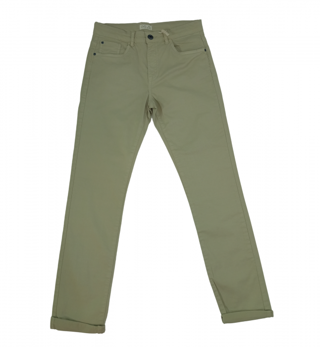 Pantaloni baieti, OVS, talie ajustabila elastic, logo, Bumbac organic, Bej, 152 CM, 12-13 ani [4]