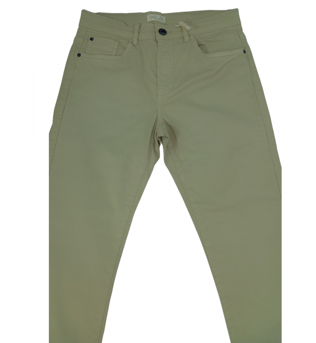 Pantaloni baieti, OVS, talie ajustabila elastic, logo, Bumbac organic, Bej, 152 CM, 12-13 ani [3]