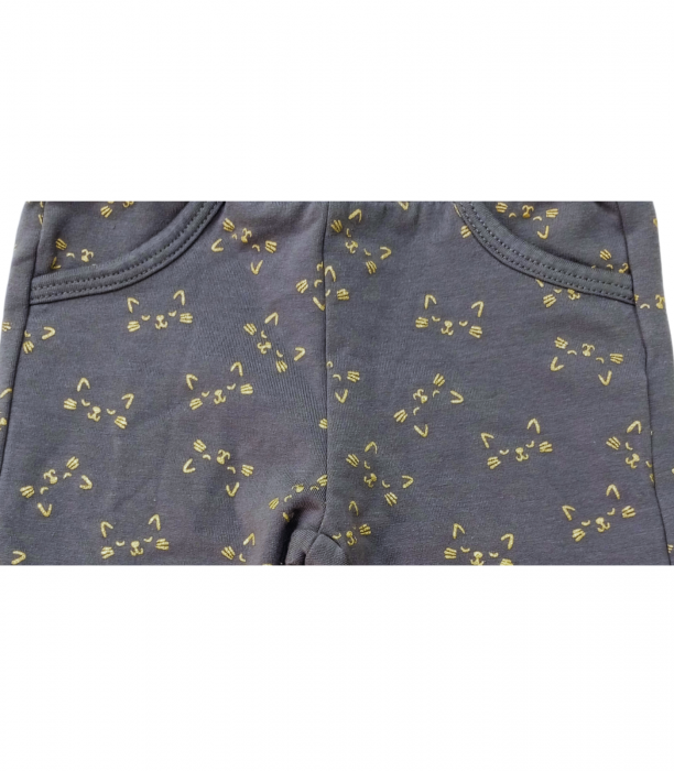 Pantaloni bebe flausati, OVS, talie elastica, imprimeu pisica, Bumbac/Elastan, Gri, 74 CM, 9-12 luni [3]