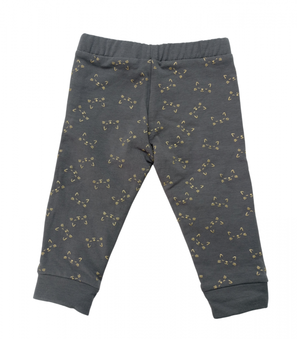 Pantaloni bebe flausati, OVS, talie elastica, imprimeu pisica, Bumbac/Elastan, Gri, 74 CM, 9-12 luni [2]