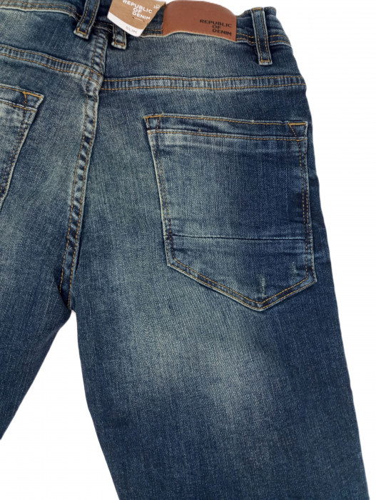 Pantaloni blugi copii, OVS, DENIM slim, talie ajustabila, aspect deteriorat, bumbac, [6]