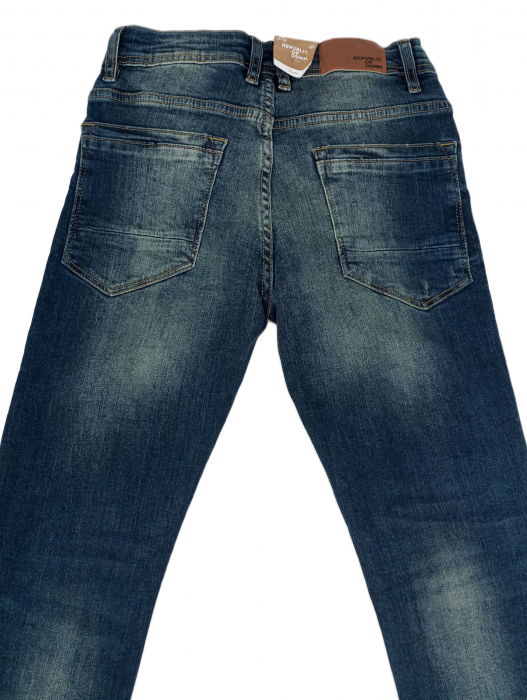 Pantaloni blugi copii, OVS, DENIM slim, talie ajustabila, aspect deteriorat, bumbac, [4]
