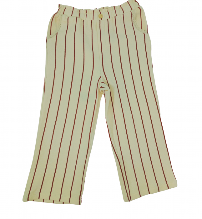 Pantaloni lungi eleganti fete, OVS, dungi verticale si dantela pe buzunare, Bumbac, Bej, 98 CM, 2-3 ani [3]