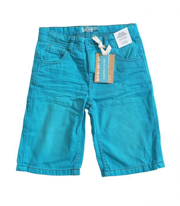 Pantaloni scurti baieti, OVS, plisati, Bumbac, Albastru deschis, 128 cm, 7-8 ani [1]