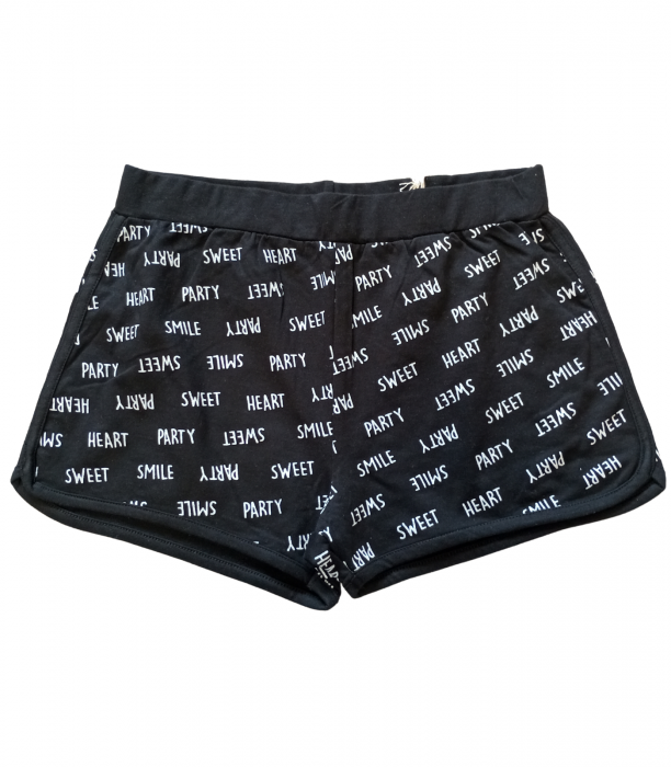 Pantaloni scurti fete, OVS, imprimeu text, Bumbac organic, Negru, 164 CM, 13-14 ani [1]