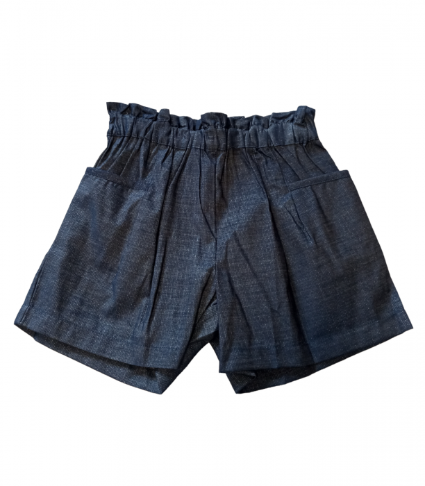 Pantaloni scurti fete, OVS, talie elastica, fir metalic argintiu, Bumbac/Poliester/Fibra metalica, Bleumarin, 122 CM, 6-7 ani [1]
