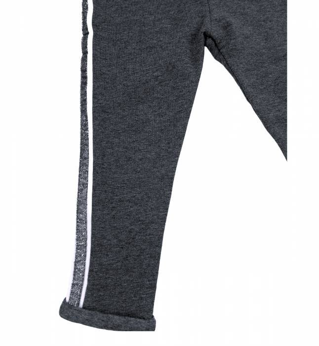 Pantaloni sport fete, OVS, dungi cu sclipici, funda, Bumbac, Negru, 92 CM, 2-3 ani [4]