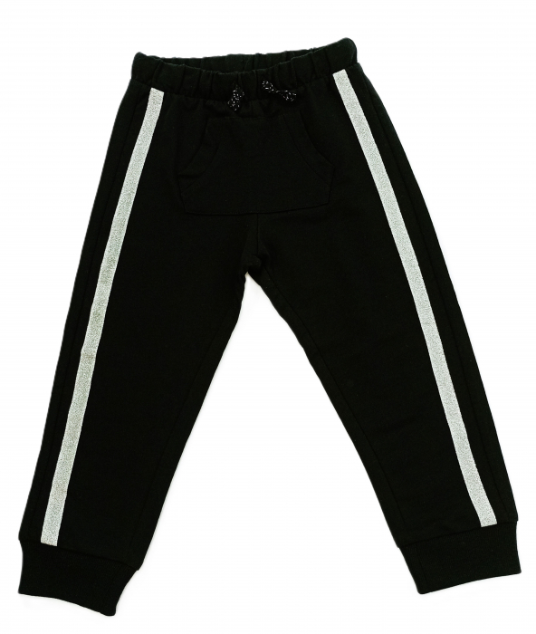 Pantaloni sport pentru fete, OVS, dungi cu sclipici, talie elastica, Negru, 98 CM, 2-3 ani [6]