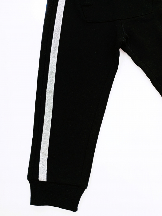 Pantaloni sport pentru fete, OVS, dungi cu sclipici, talie elastica, Negru, 98 CM, 2-3 ani [5]