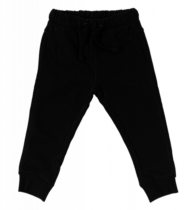 Pantaloni sport flausati baieti, OVS, talie elastica cu snur, Bumbac, Negru, 80 CM, 12-18 luni [3]