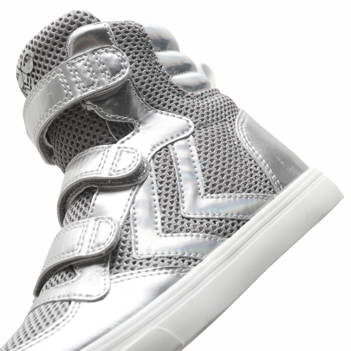 Pantofi copii HI-TOP cu plasa superioara si inchidere velcro , Hummel, STADIL Glitter JR, Alloy , Argintiu, 37 EU [3]