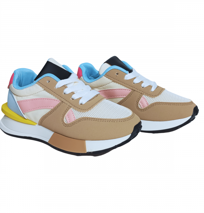 Pantofi sport copii, Poti Pati, Brown front lace, piele ecologica, [9]