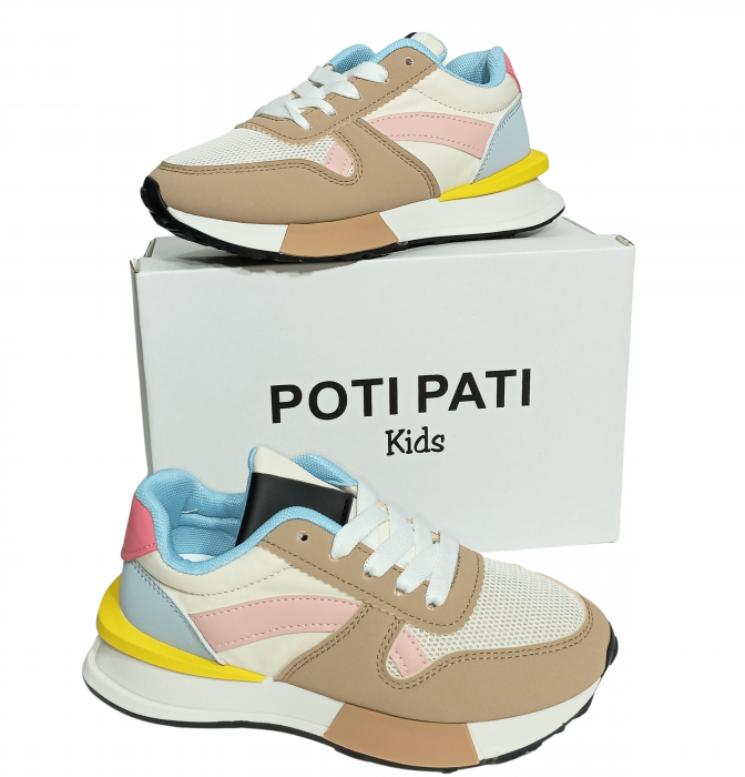 Pantofi sport copii, Poti Pati, Brown front lace, piele ecologica, [11]
