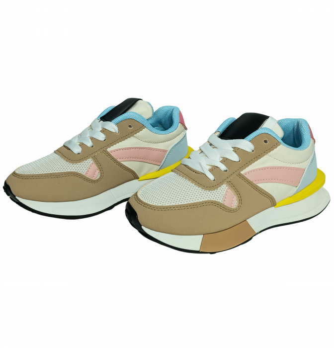 Pantofi sport copii, Poti Pati, Brown front lace, piele ecologica, [8]