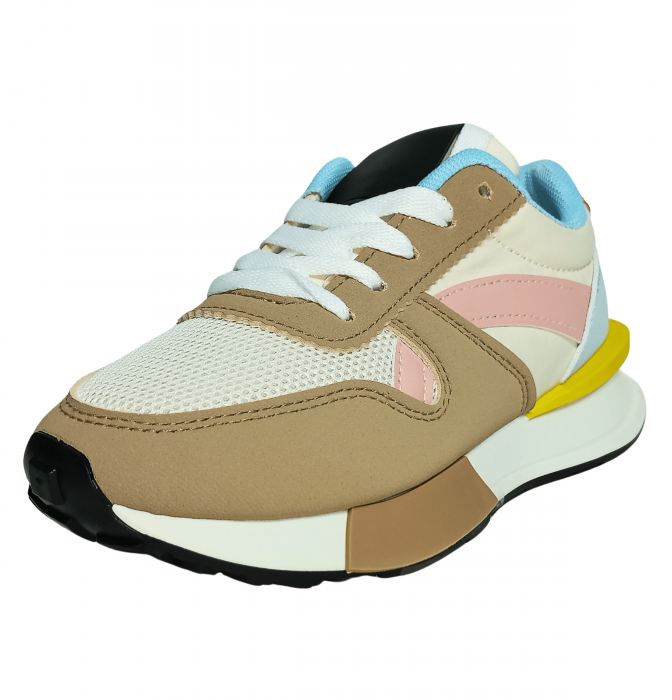Pantofi sport copii, Poti Pati, Brown front lace, piele ecologica, [2]
