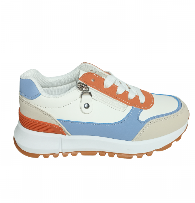 Pantofi sport copii, Poti Pati, Purple lines Zipper, piele ecologica, [3]